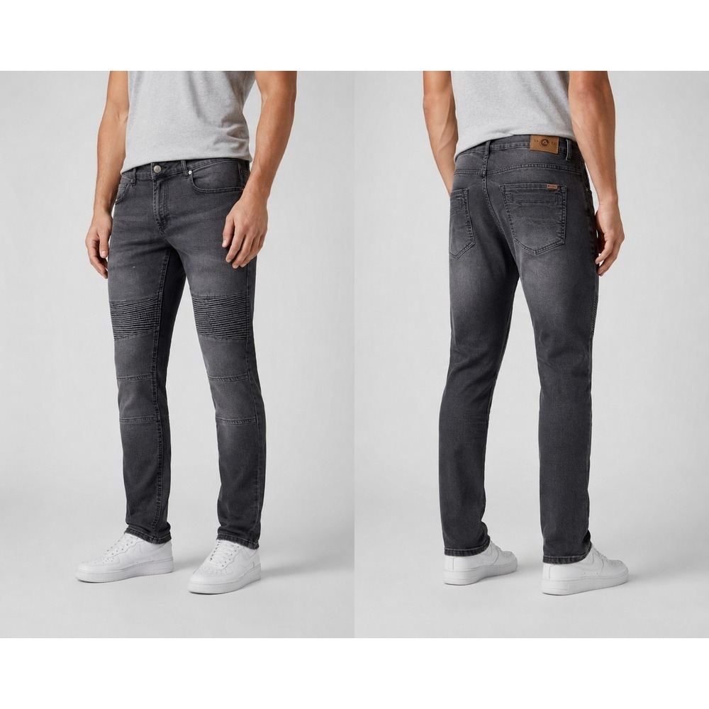 LRG Lifted Research Group Moto Skinny Jeans Men's Size 38 Gray Biker Stretch Den